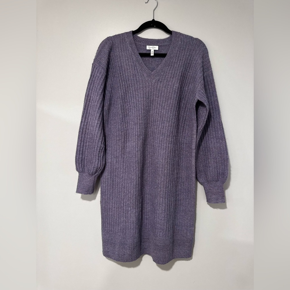 Blue Sweater Dress Long Sleeve Knit V Neck Medium Jessica Simpson